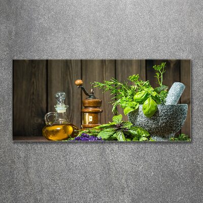 Tableau verre acrylique Herbes dans un mortier