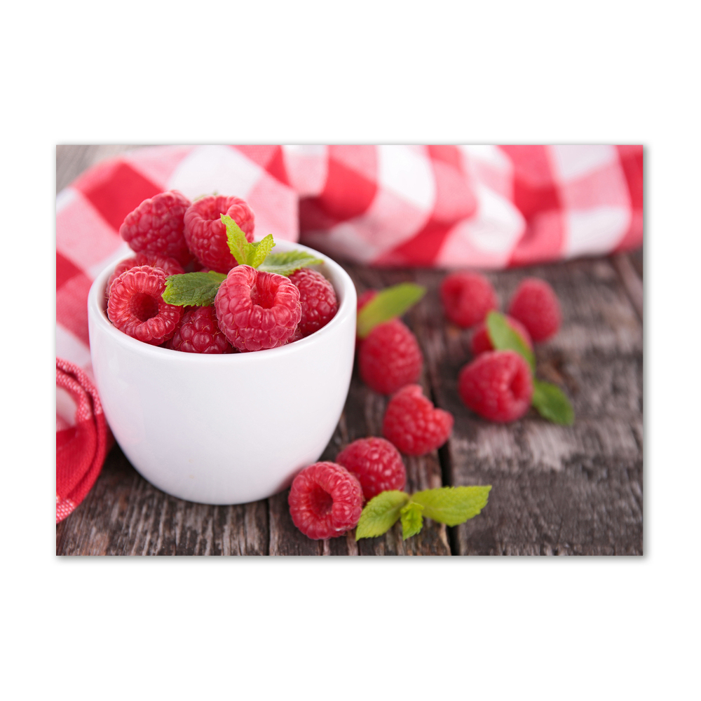 Tableau sur verre acrylique Framboises dans un bol