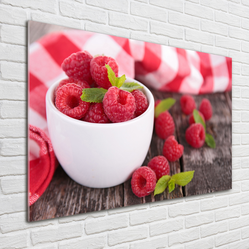 Tableau sur verre acrylique Framboises dans un bol