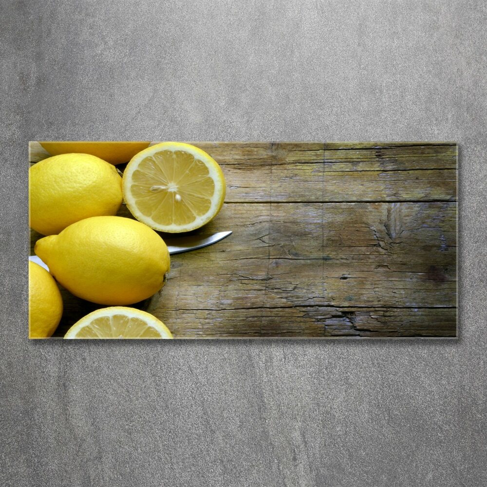 Tableau verre acrylique Citrons sur bois