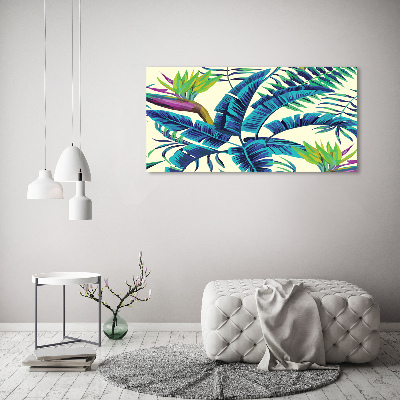 Tableau sur verre acrylique Feuilles tropicales colorées