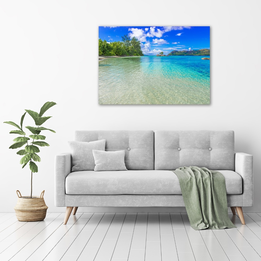 Tableau sur verre acrylique Plage aux Seychelles