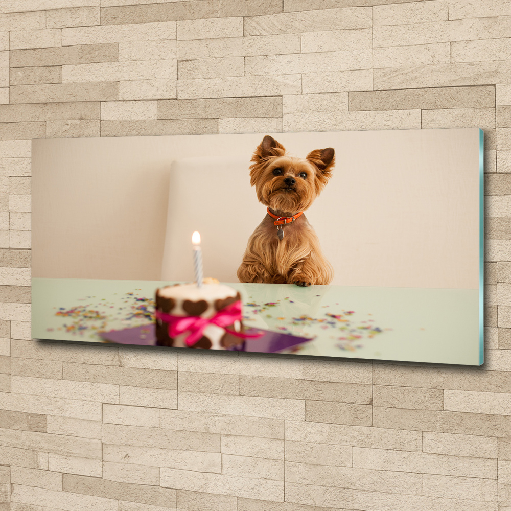 Tableau acrylique Chien avec un gâteau