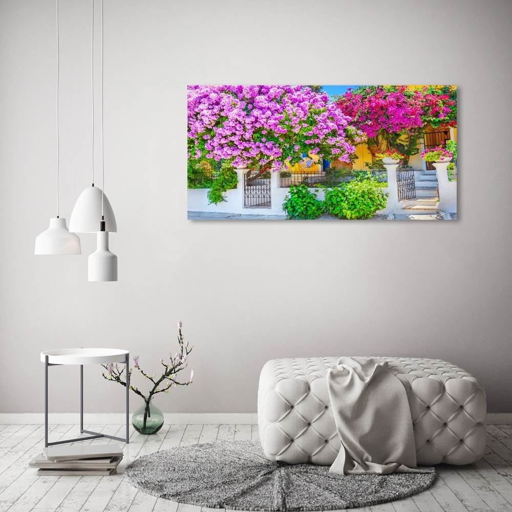 Tableau acrylique Maison avec bougainvilliers