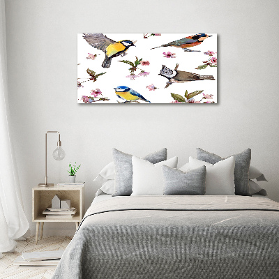 Tableau verre acrylique Oiseaux et fleurs de cerisier