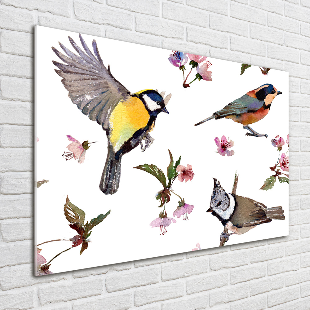 Tableau verre acrylique Oiseaux et fleurs de cerisier