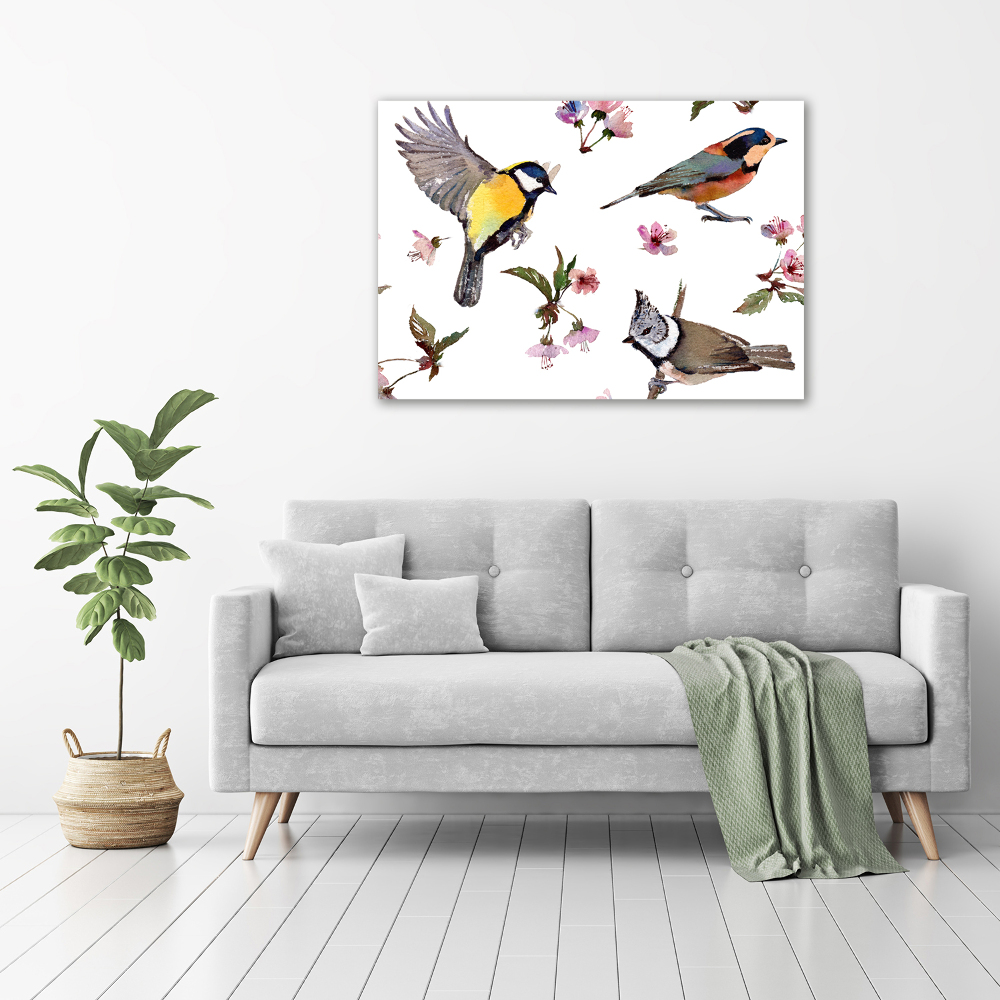 Tableau verre acrylique Oiseaux et fleurs de cerisier