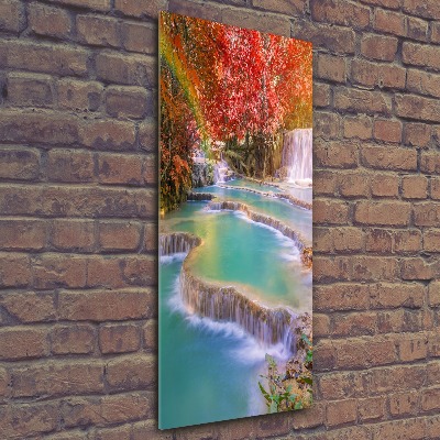 Tableau verre acrylique Chute d'eau en automne