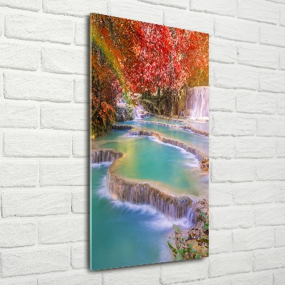 Tableau verre acrylique Chute d'eau en automne