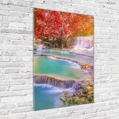 Tableau verre acrylique Chute d'eau en automne