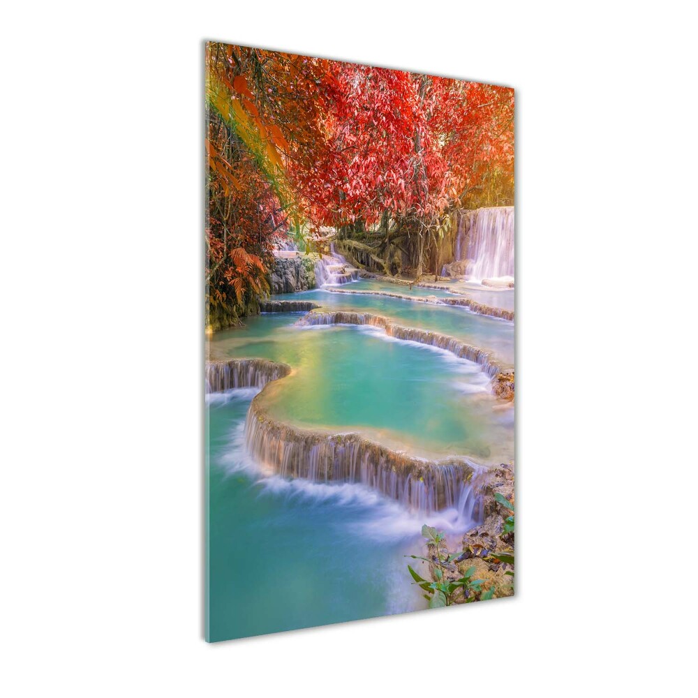 Tableau verre acrylique Chute d'eau en automne