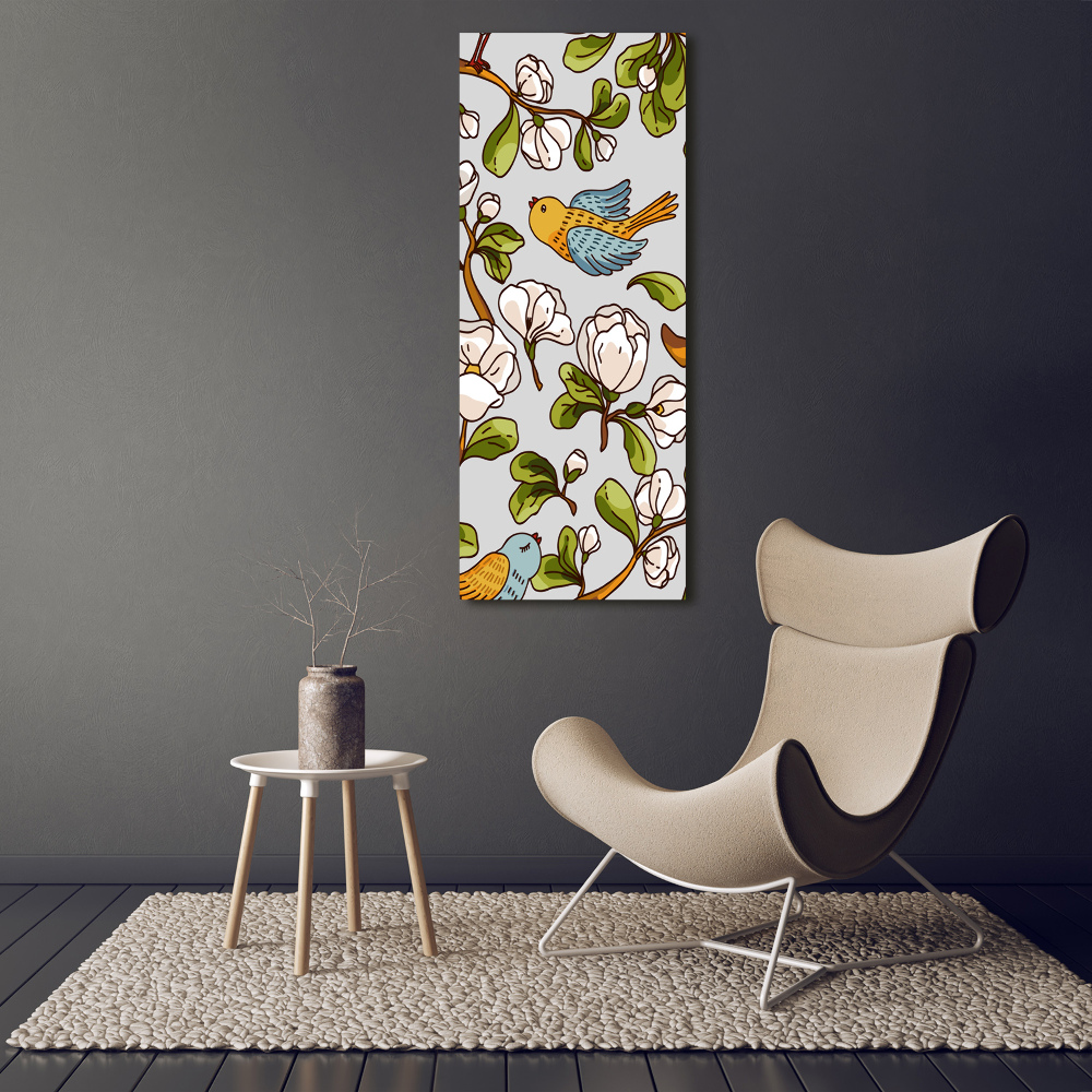 Tableau verre acrylique Oiseaux et fleurs