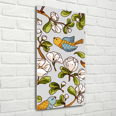 Tableau verre acrylique Oiseaux et fleurs