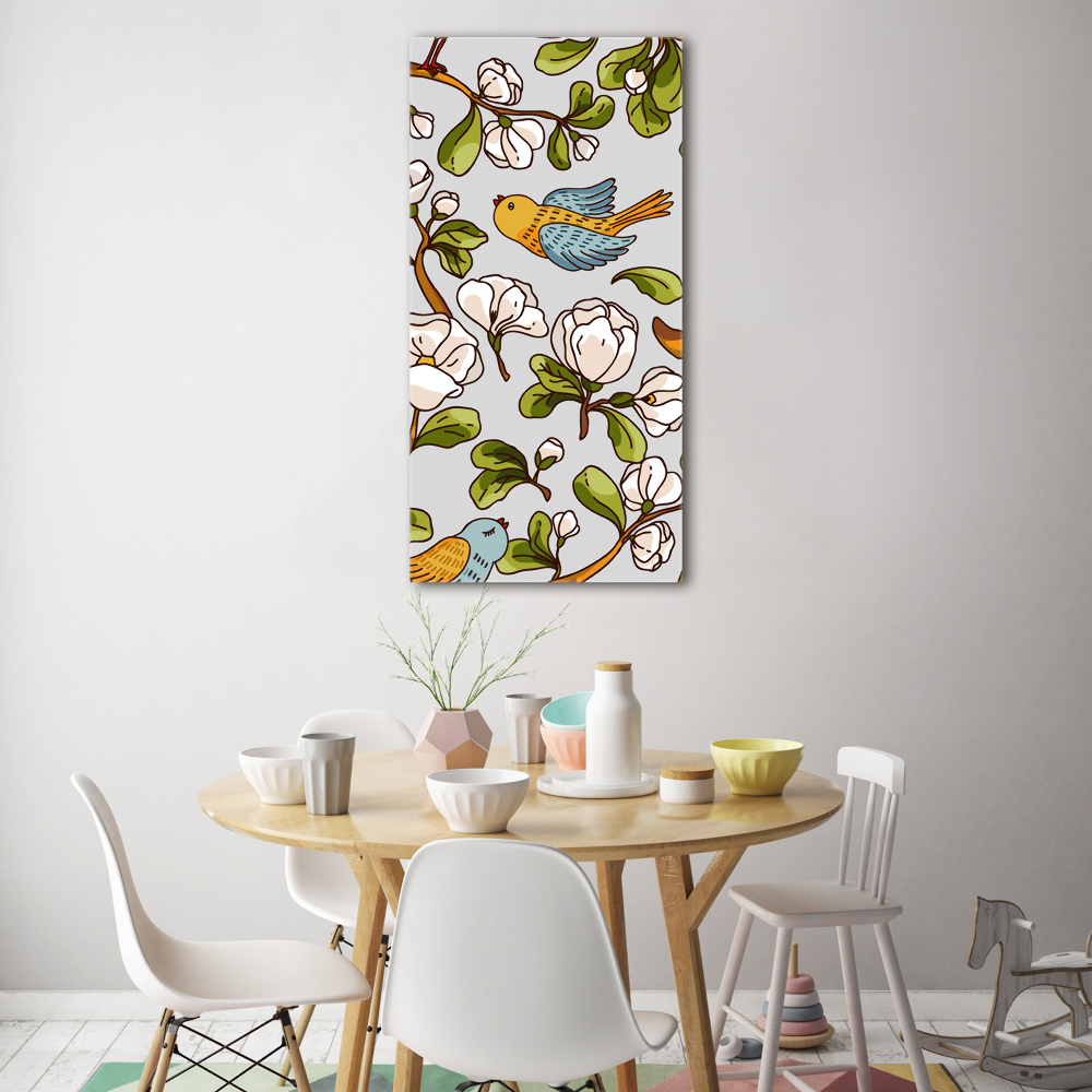 Tableau verre acrylique Oiseaux et fleurs