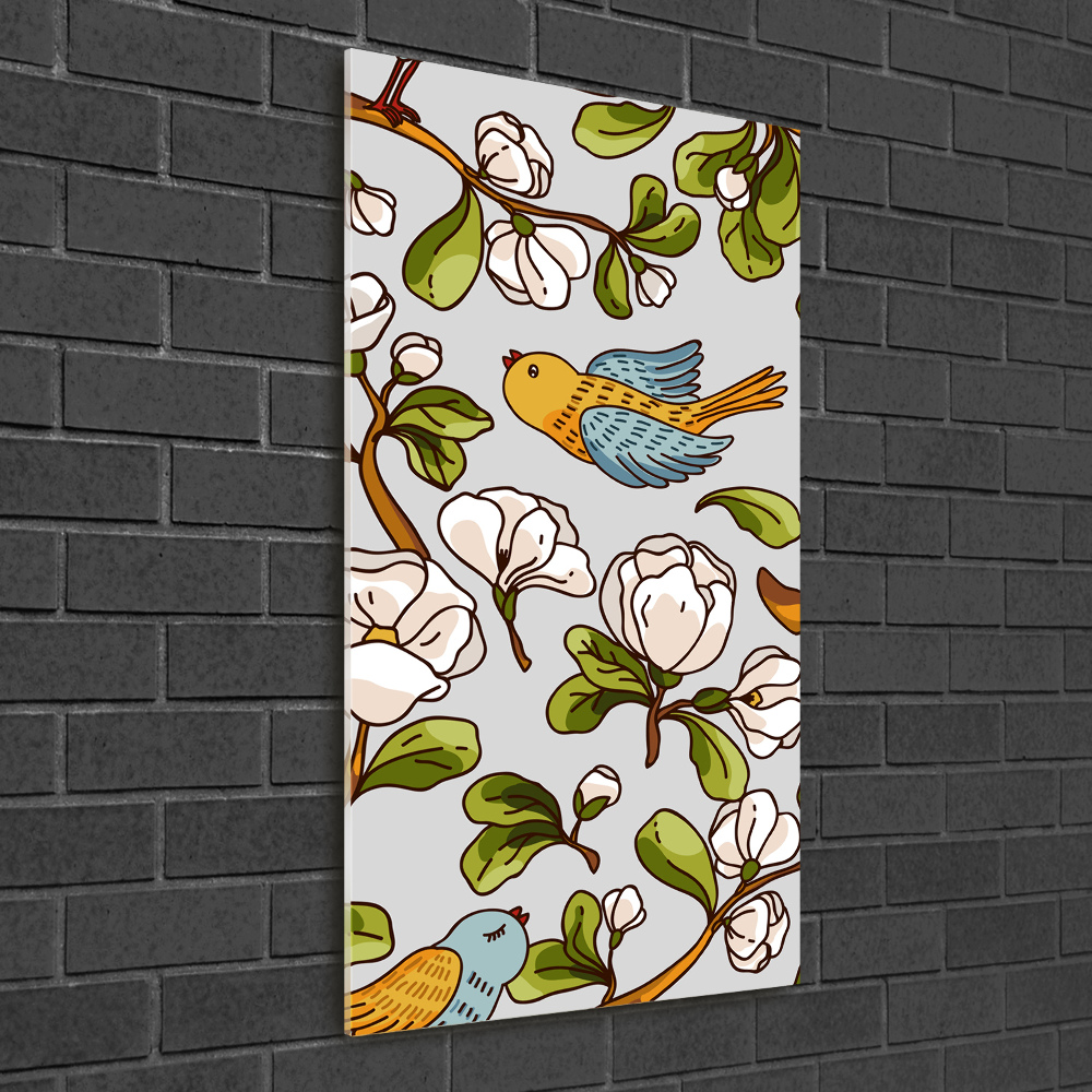 Tableau verre acrylique Oiseaux et fleurs