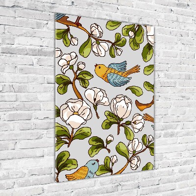 Tableau verre acrylique Oiseaux et fleurs