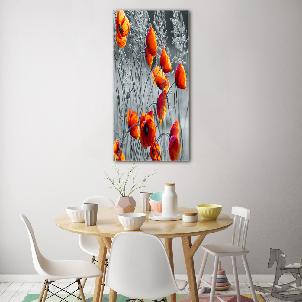 Tableau verre acrylique Fleurs de coquelicots rouges