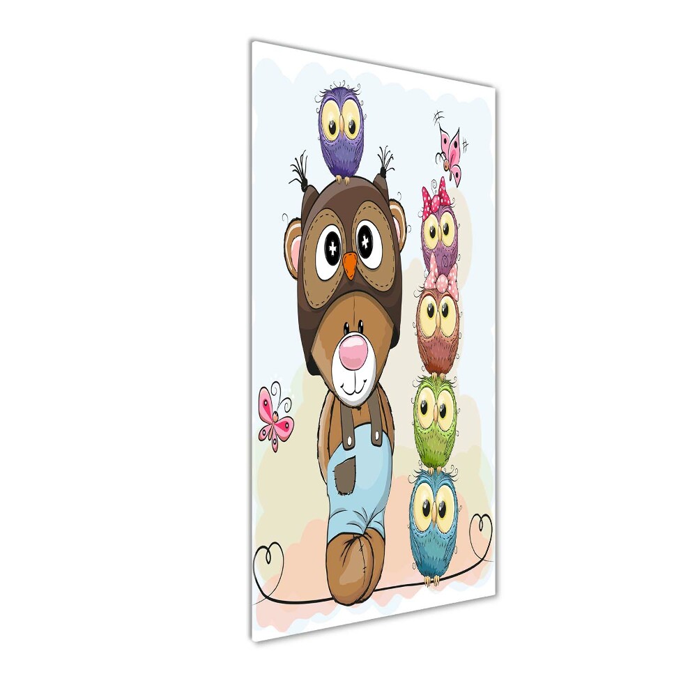 Tableau verre acrylique Ours en peluche et hiboux