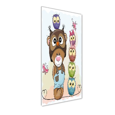 Tableau verre acrylique Ours en peluche et hiboux