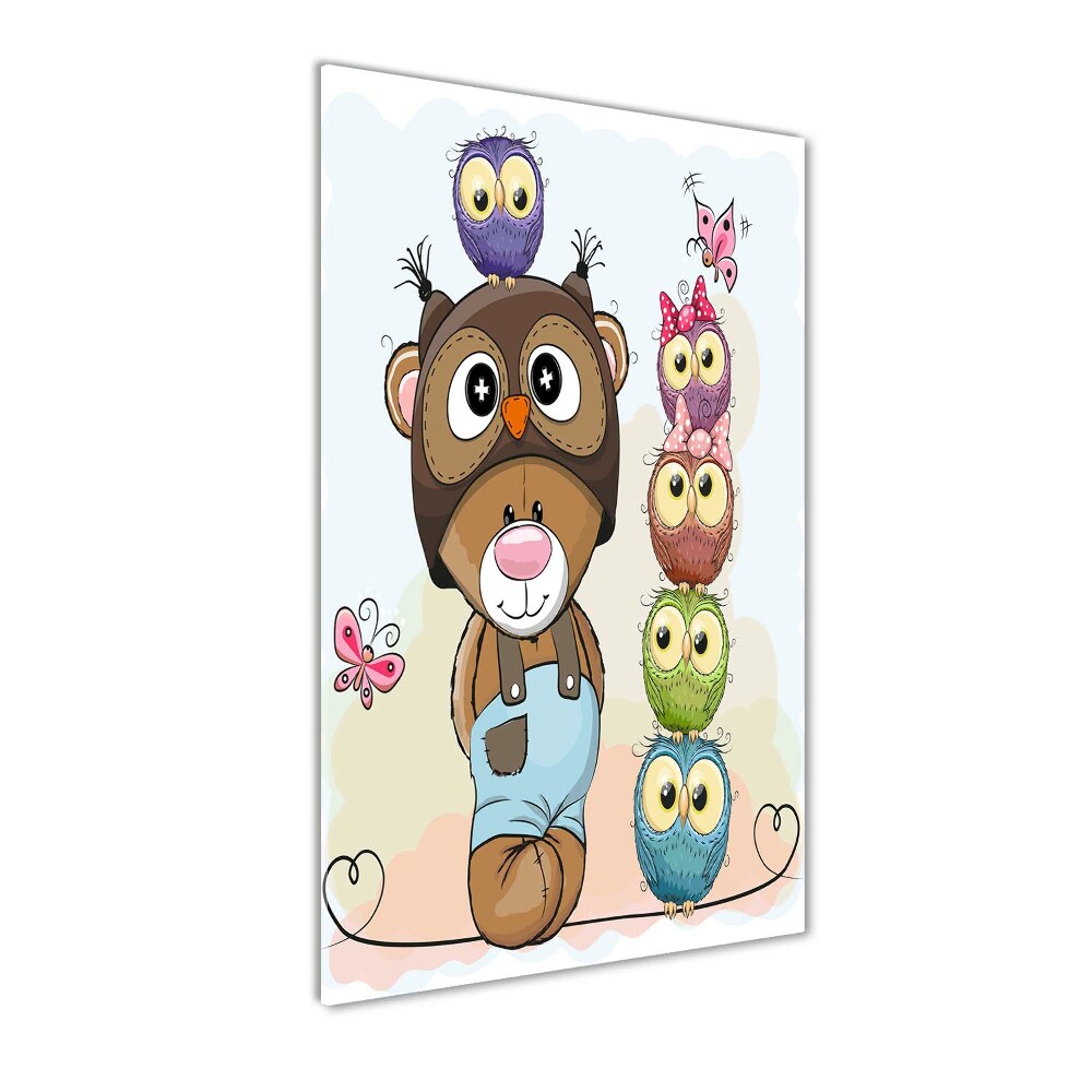 Tableau verre acrylique Ours en peluche et hiboux