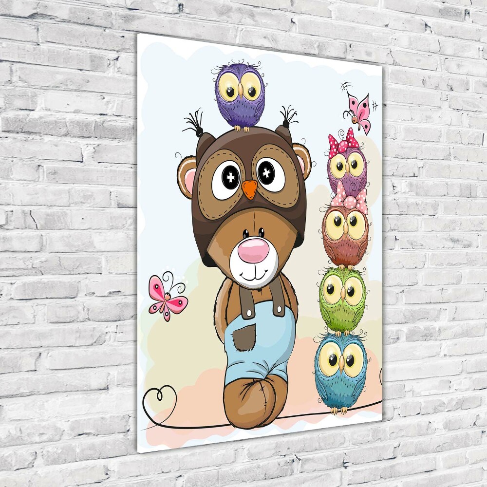 Tableau verre acrylique Ours en peluche et hiboux