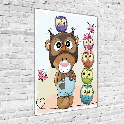 Tableau verre acrylique Ours en peluche et hiboux