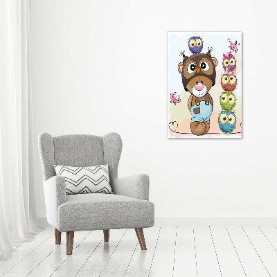 Tableau verre acrylique Ours en peluche et hiboux