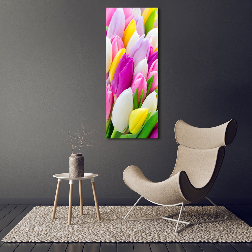 Tableau sur verre acrylique Tulipes colorées