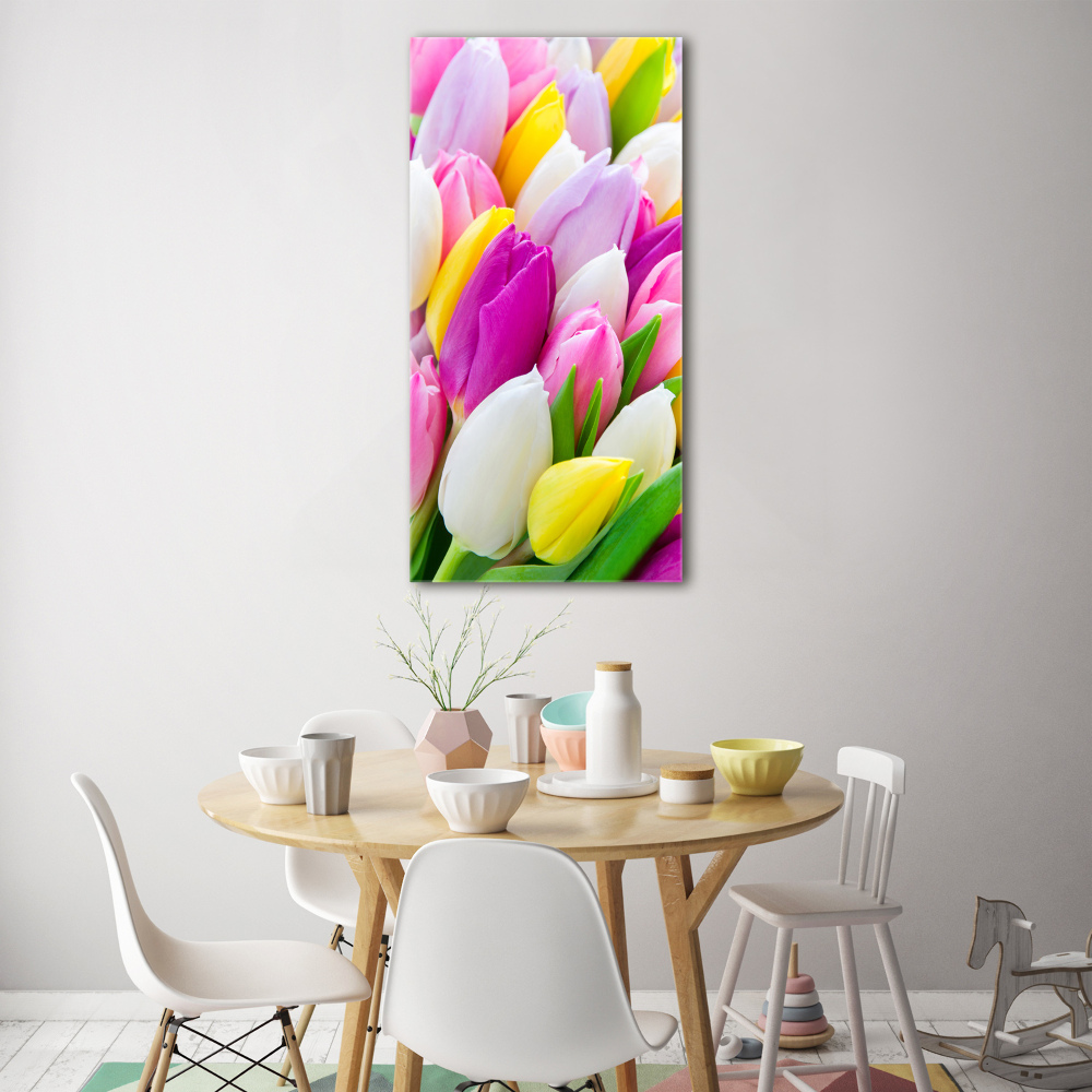 Tableau sur verre acrylique Tulipes colorées