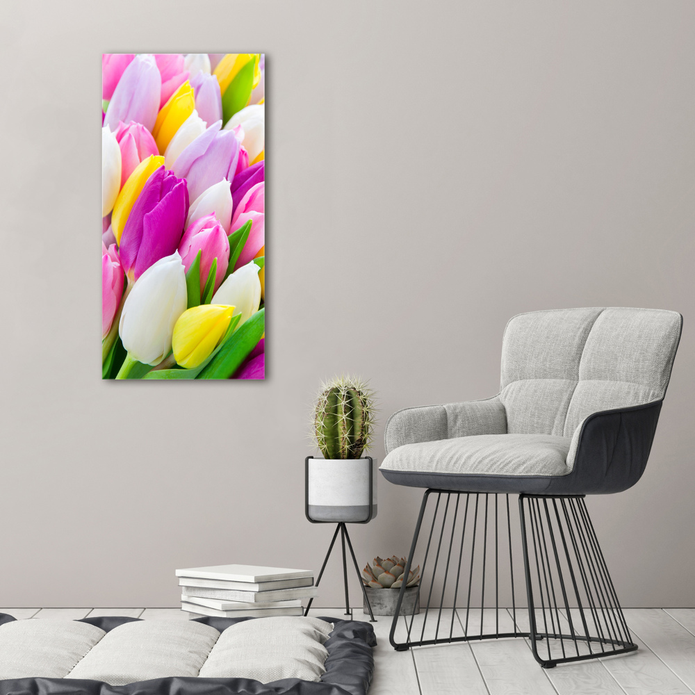 Tableau sur verre acrylique Tulipes colorées