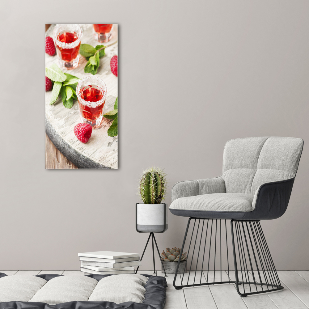 Tableau sur verre acrylique Framboises et boissons