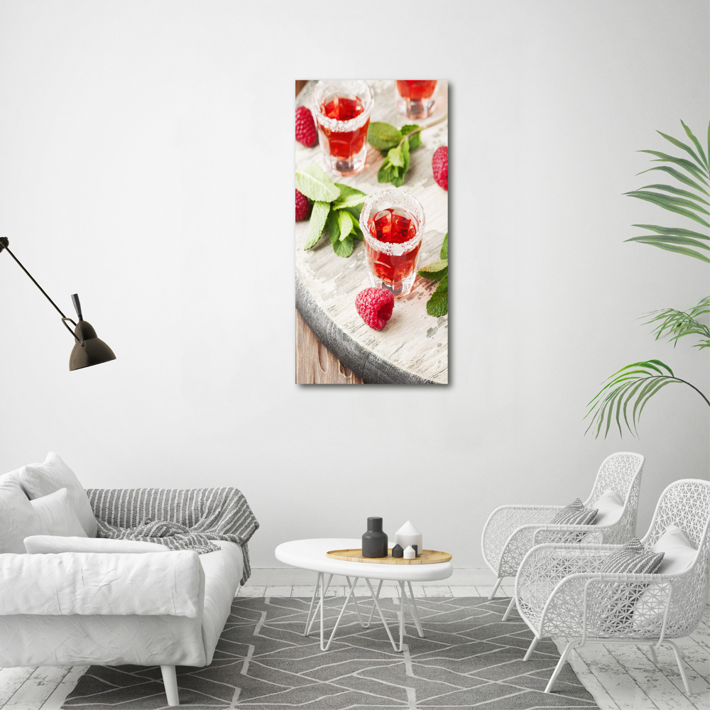 Tableau sur verre acrylique Framboises et boissons