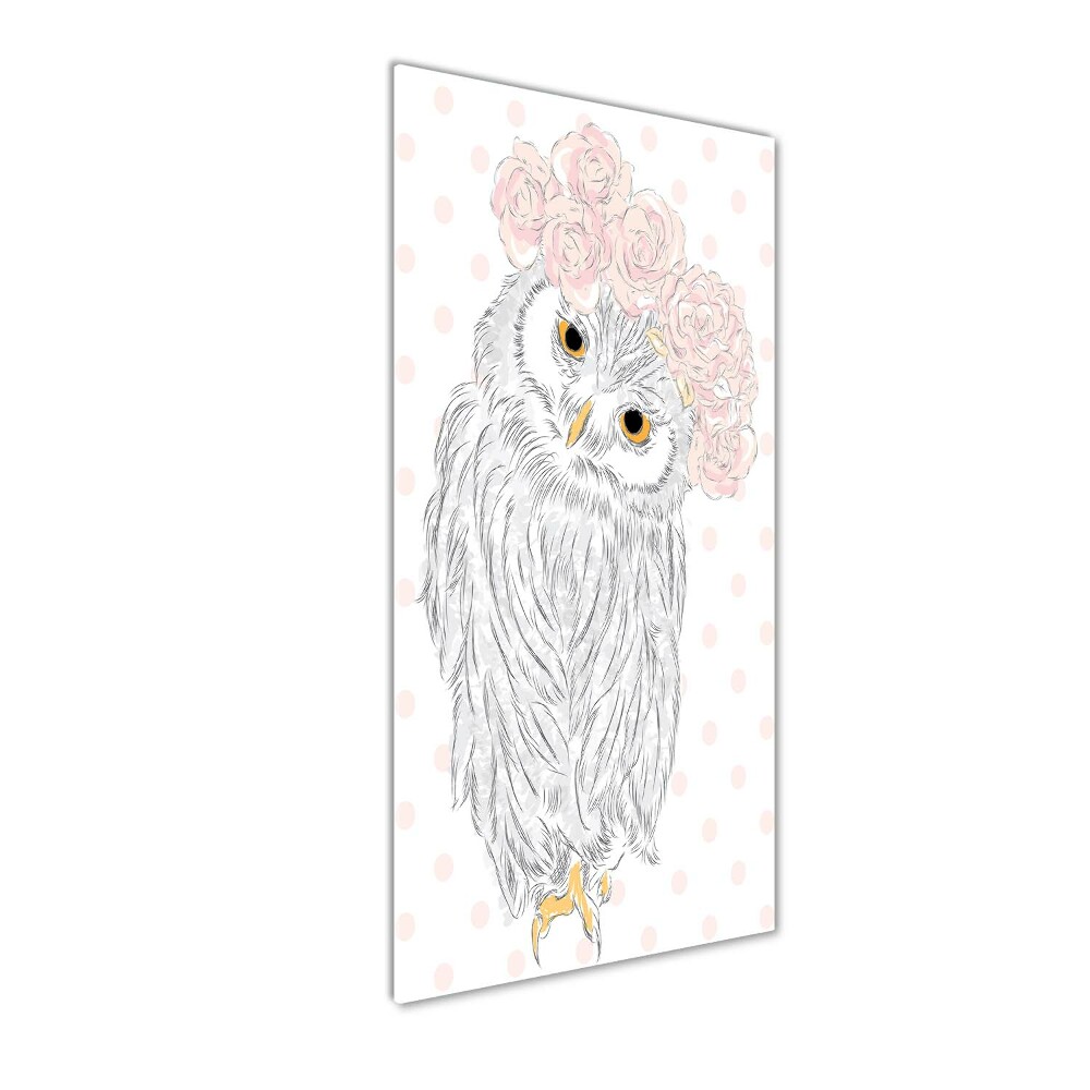 Tableau sur verre acrylique Hibou dans une guirlande