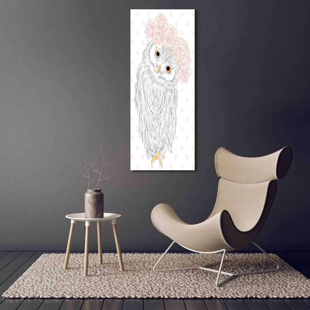 Tableau sur verre acrylique Hibou dans une guirlande