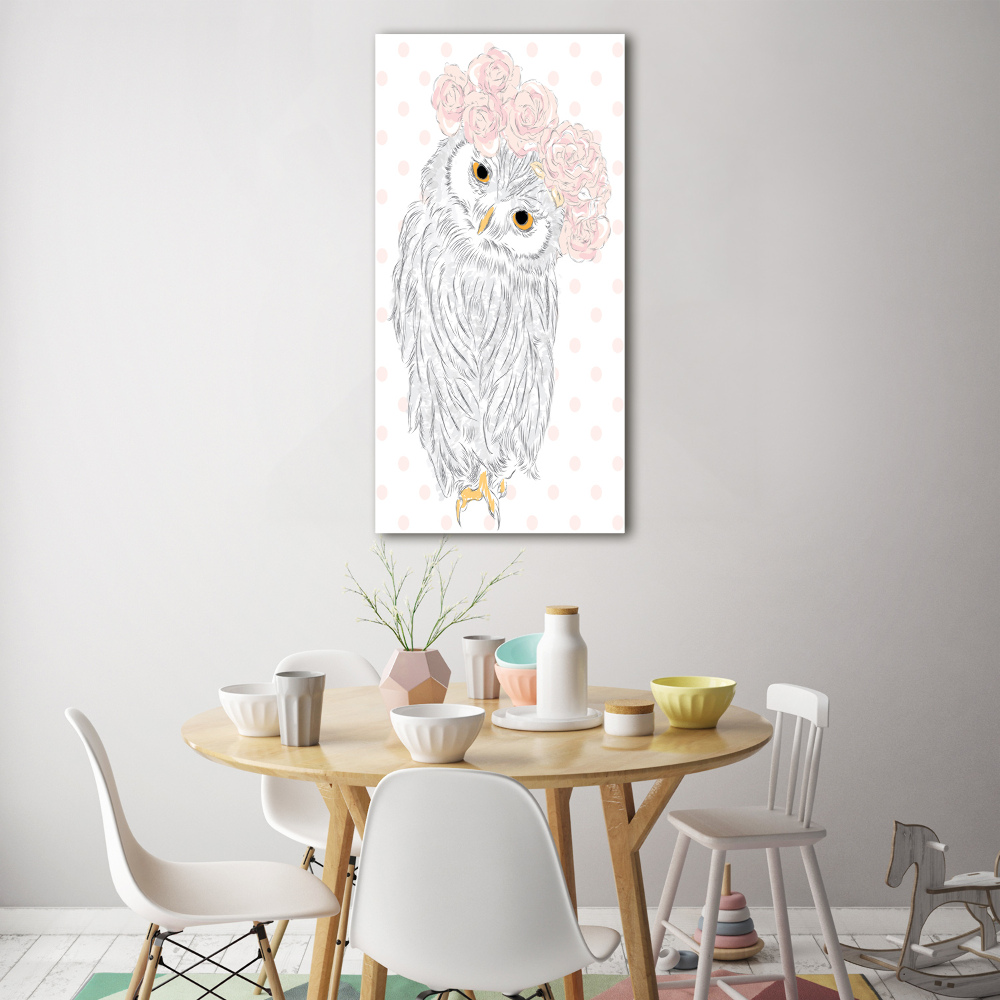 Tableau sur verre acrylique Hibou dans une guirlande