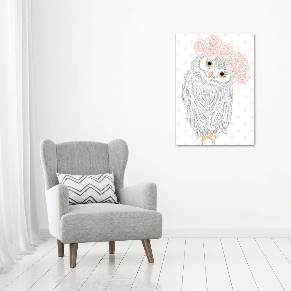 Tableau sur verre acrylique Hibou dans une guirlande