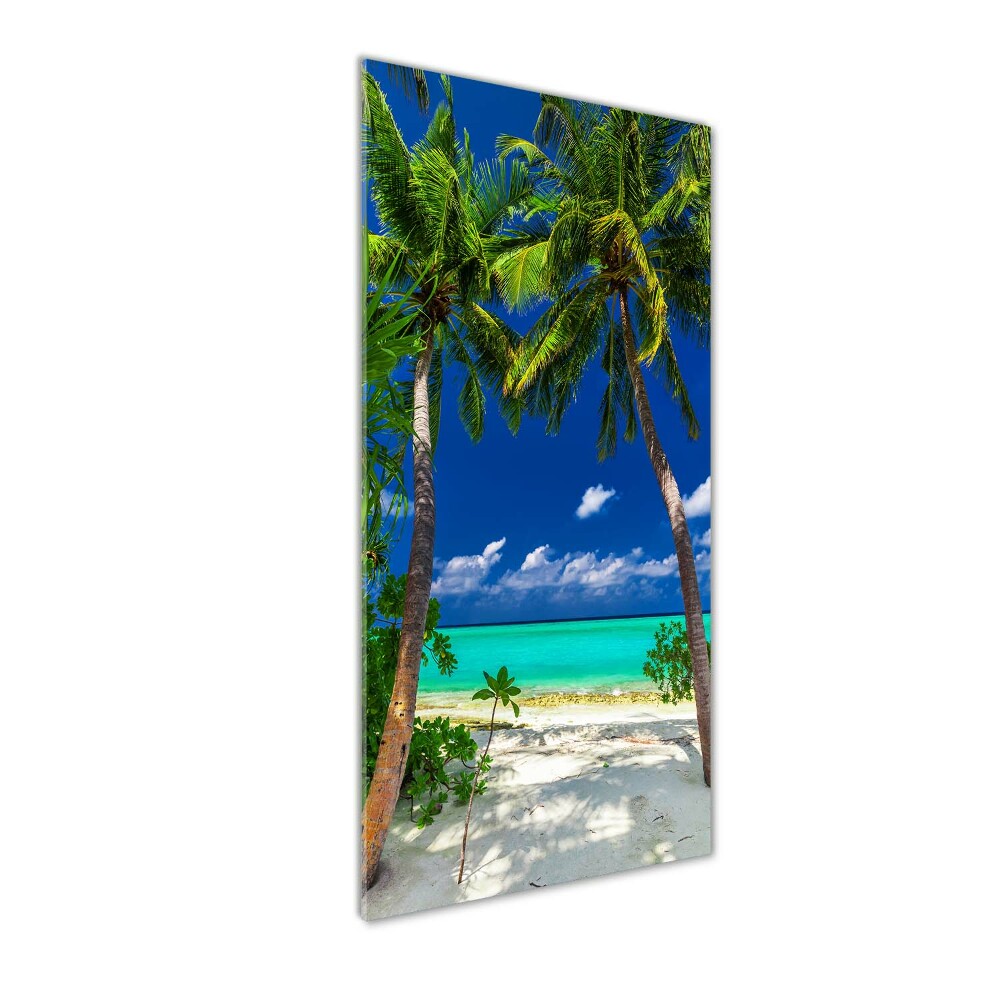 Tableau sur verre acrylique Plage tropicale palmiers