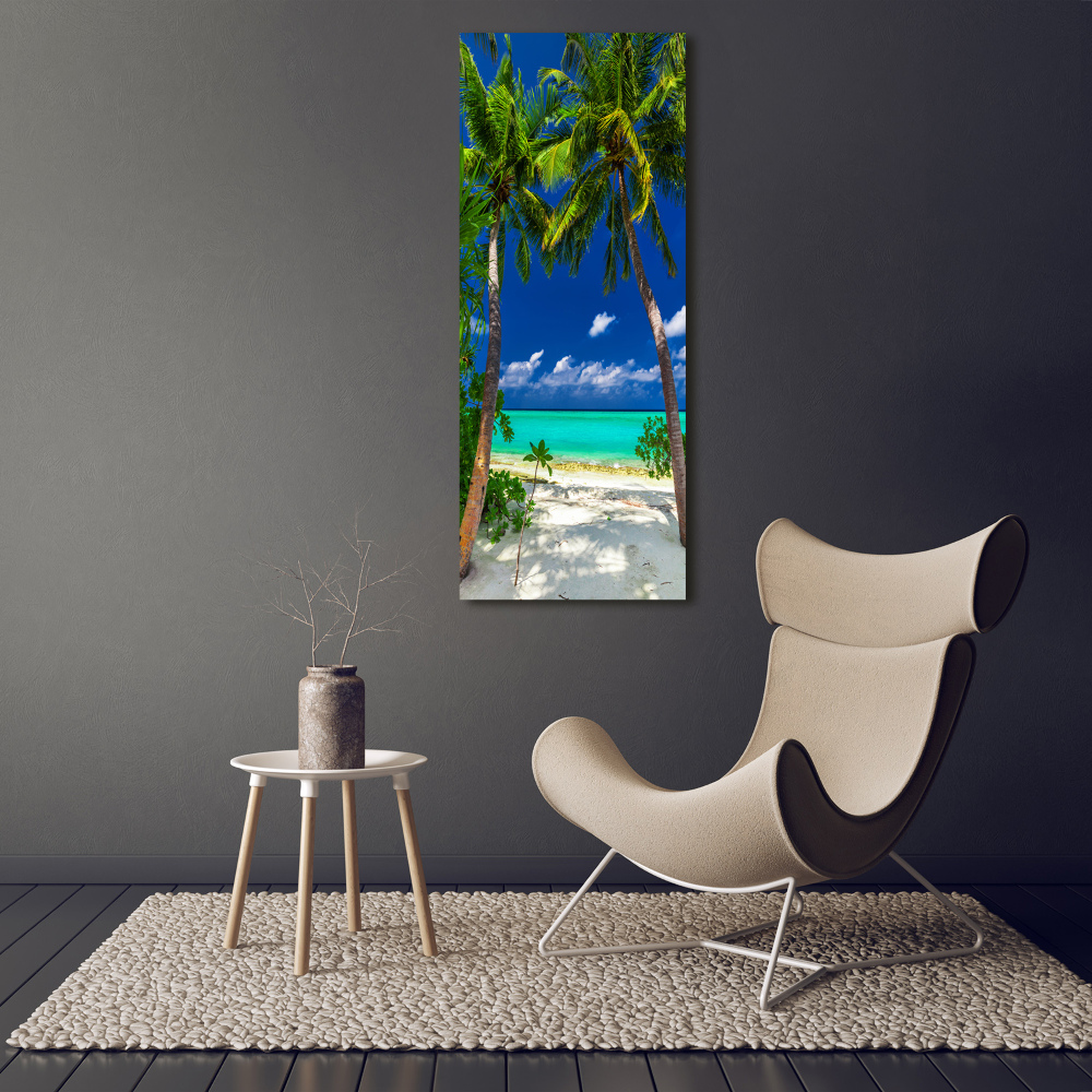 Tableau sur verre acrylique Plage tropicale palmiers