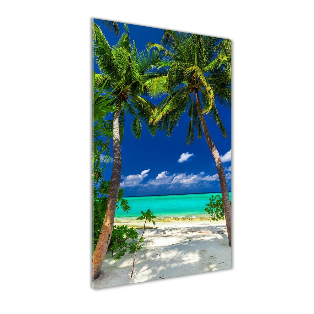 Tableau sur verre acrylique Plage tropicale palmiers