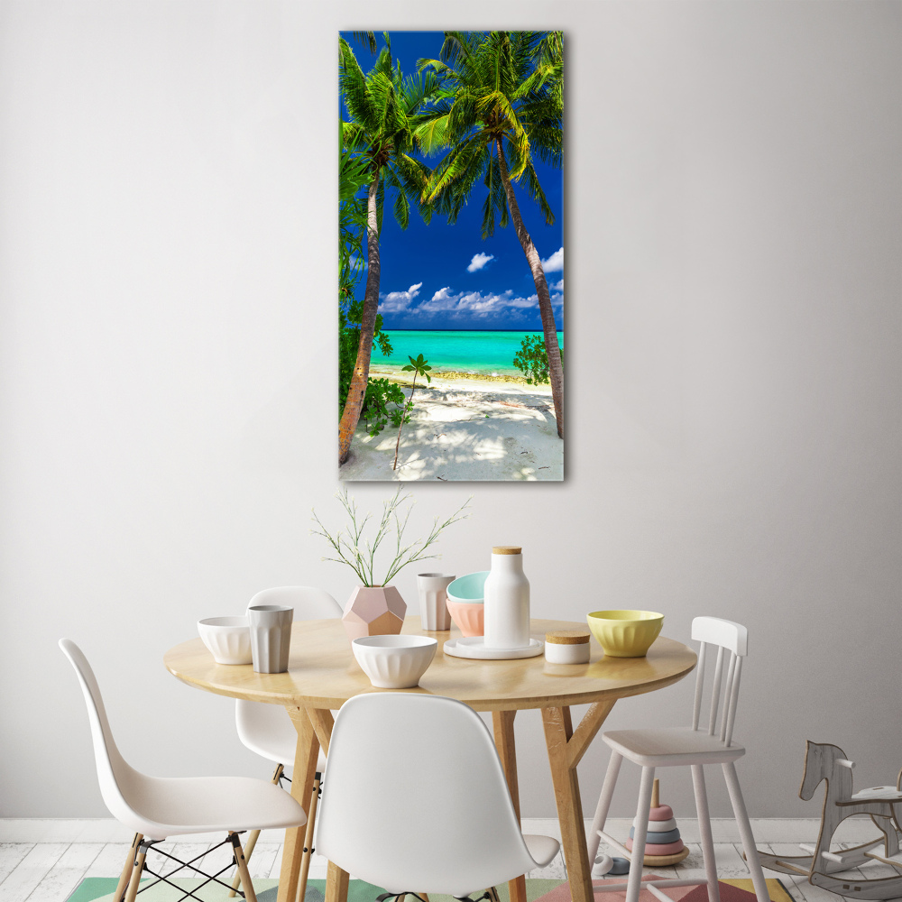 Tableau sur verre acrylique Plage tropicale palmiers