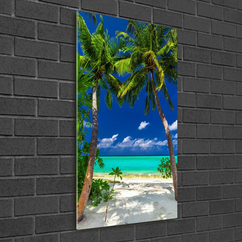 Tableau sur verre acrylique Plage tropicale palmiers