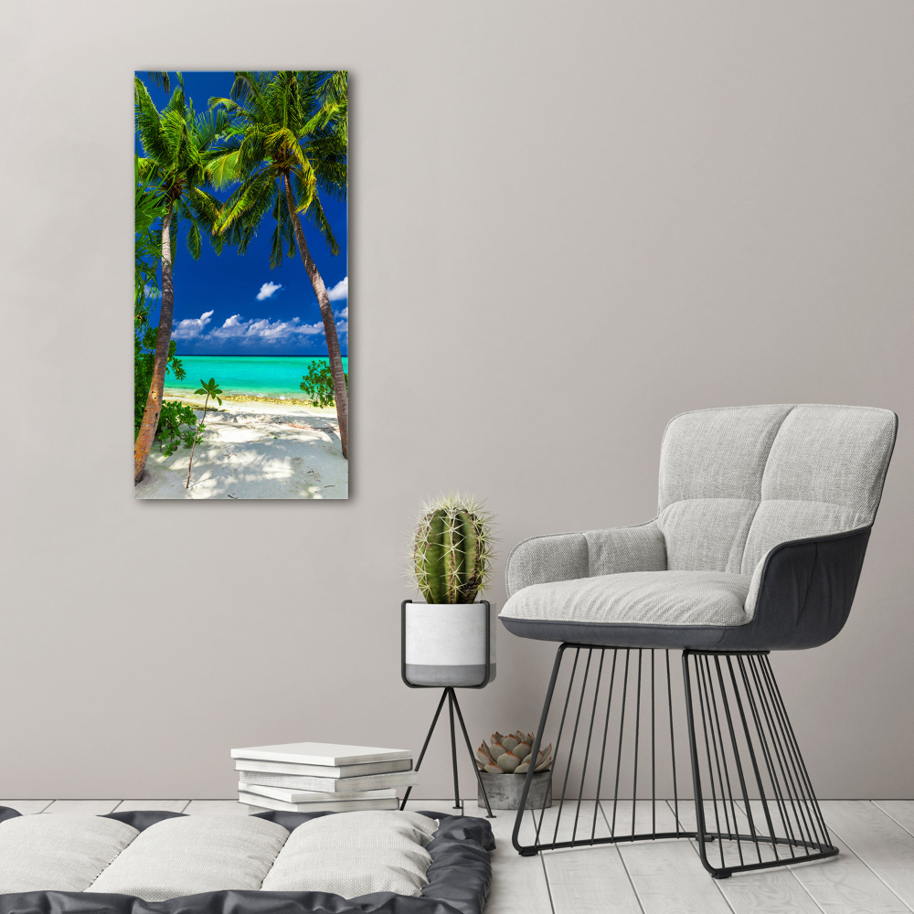 Tableau sur verre acrylique Plage tropicale palmiers