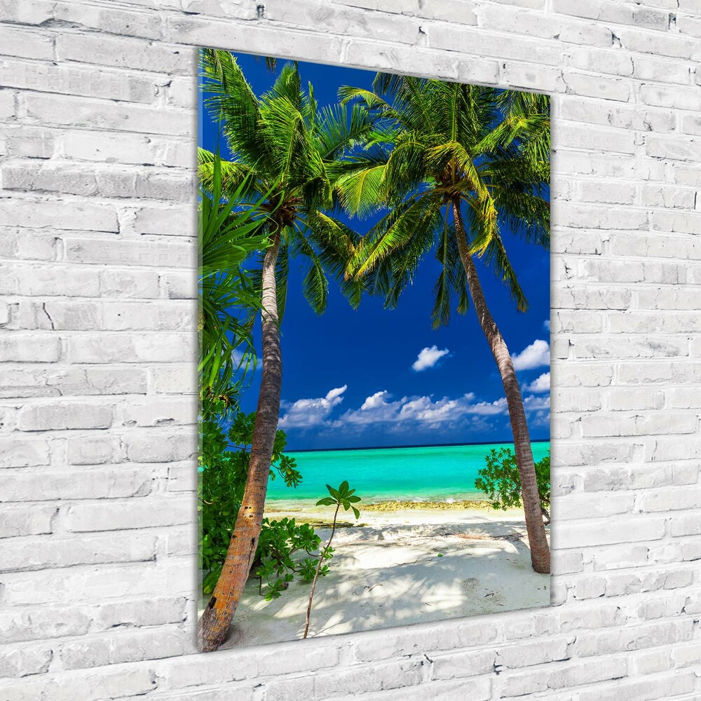 Tableau sur verre acrylique Plage tropicale palmiers