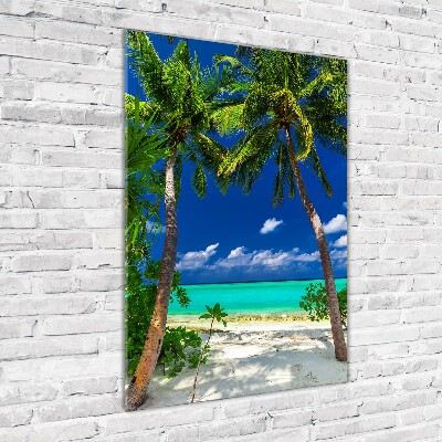 Tableau sur verre acrylique Plage tropicale palmiers