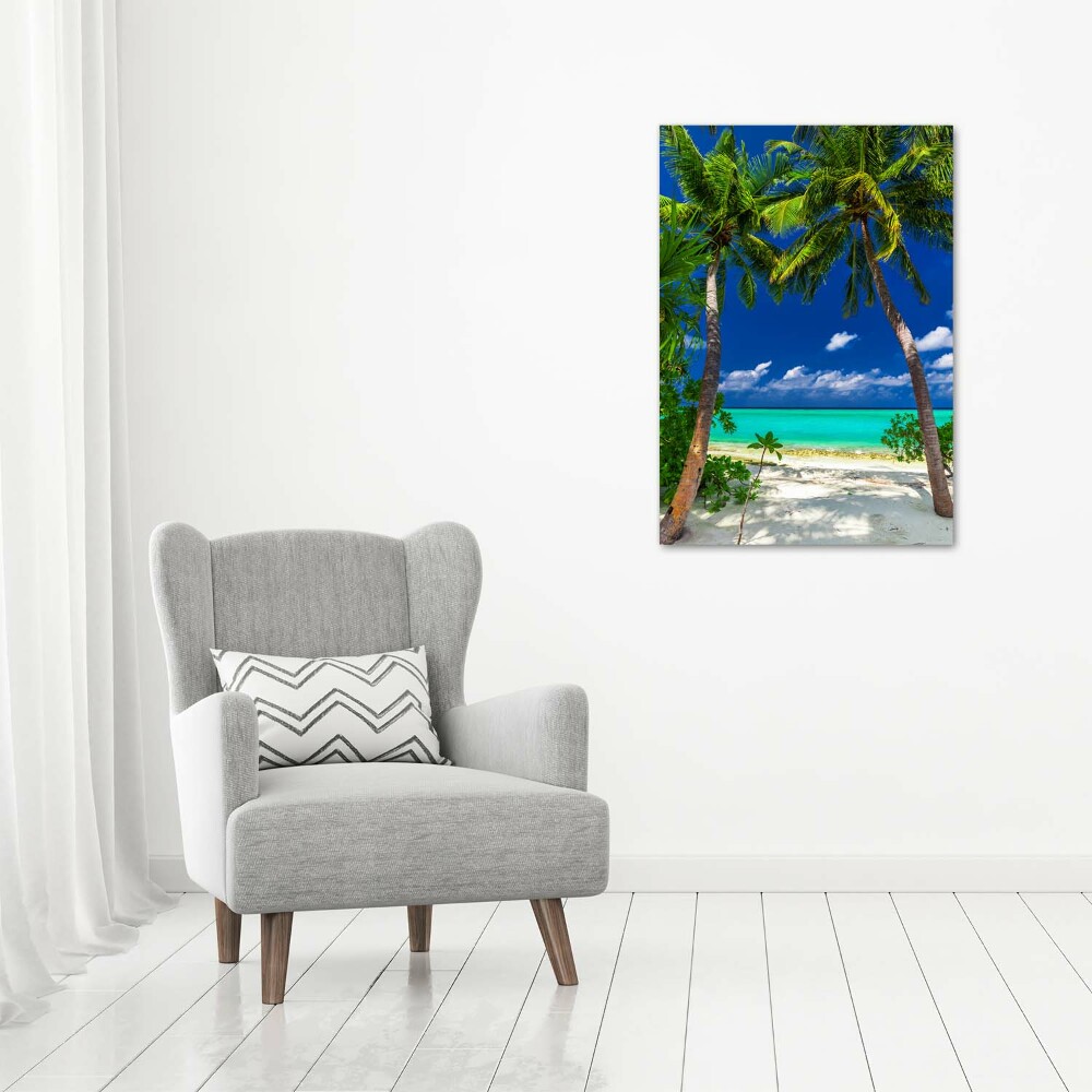 Tableau sur verre acrylique Plage tropicale palmiers