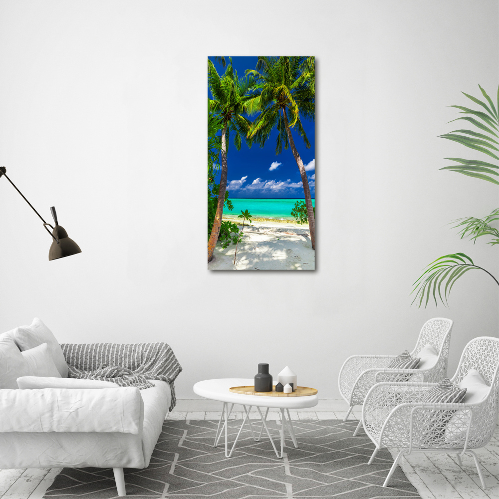 Tableau sur verre acrylique Plage tropicale palmiers