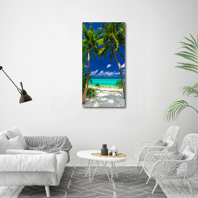 Tableau sur verre acrylique Plage tropicale palmiers