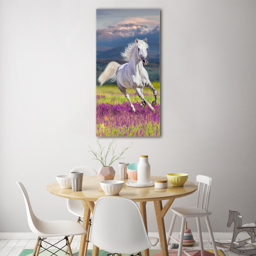 Acrylique tableau Cheval blanc au galop