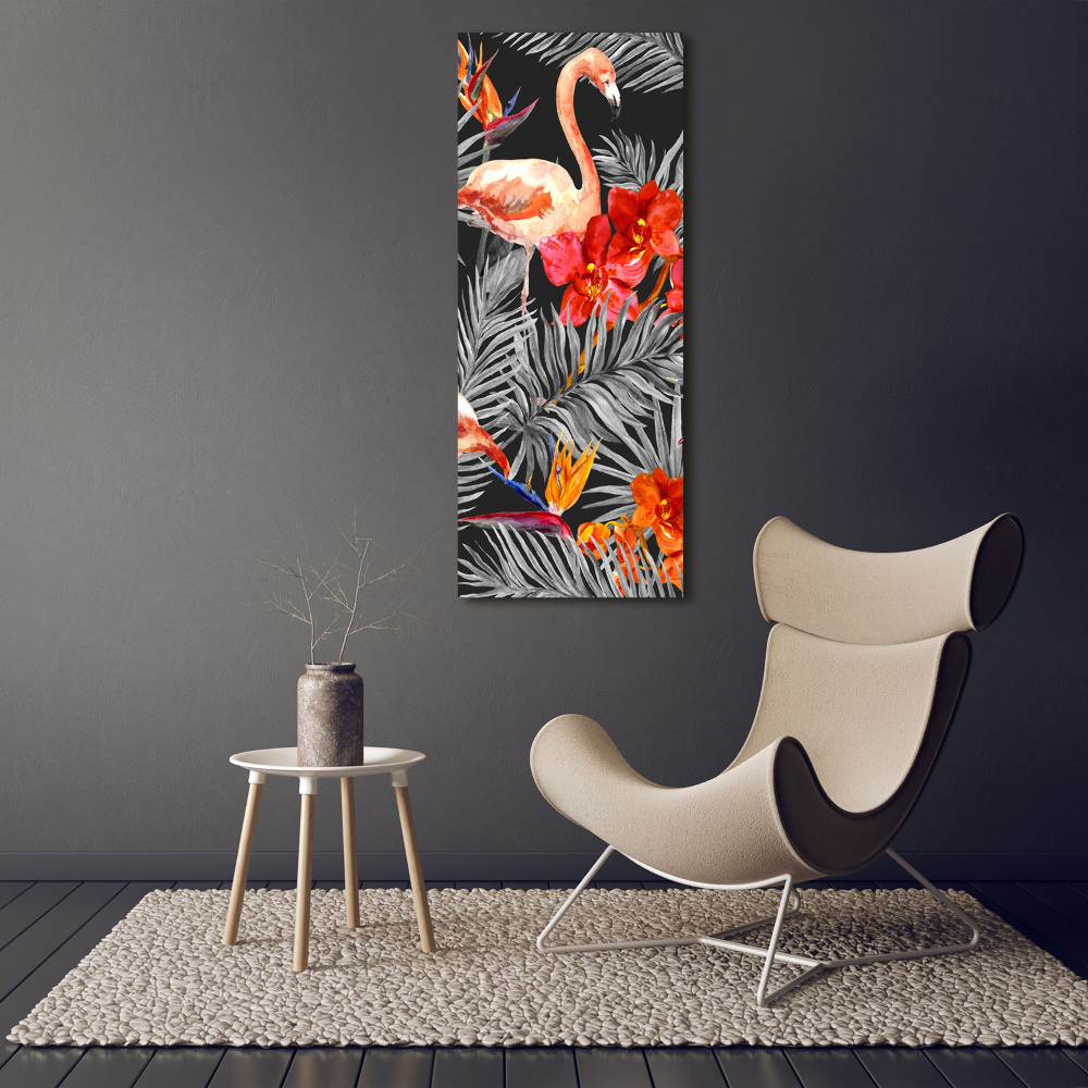 Tableau en acrylique Flamants et fleurs