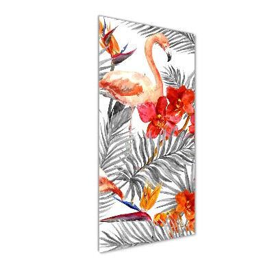 Tableau verre acrylique Flamants et fleurs